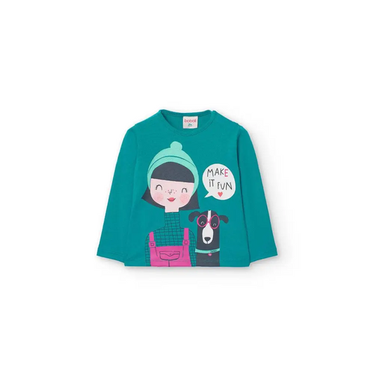 Maglietta di cotone turchese per Bimba Boboli 299044tur - OOPS by BabyBimbo 0-16