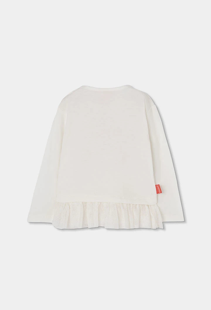 Maglietta in maglia bambina bianca con stampa fiori in tulle