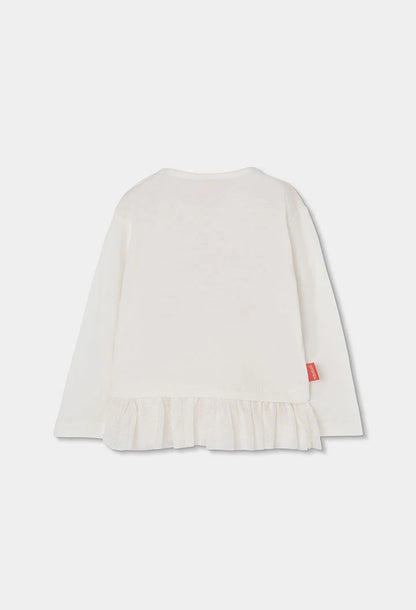 Maglietta in maglia bambina bianca con stampa fiori in tulle