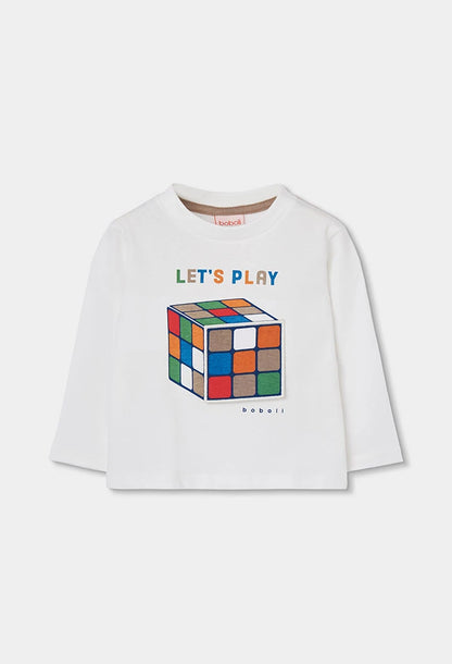 Maglietta in maglia bambino bianca con stampa cubo di Rubik – BOBOLI