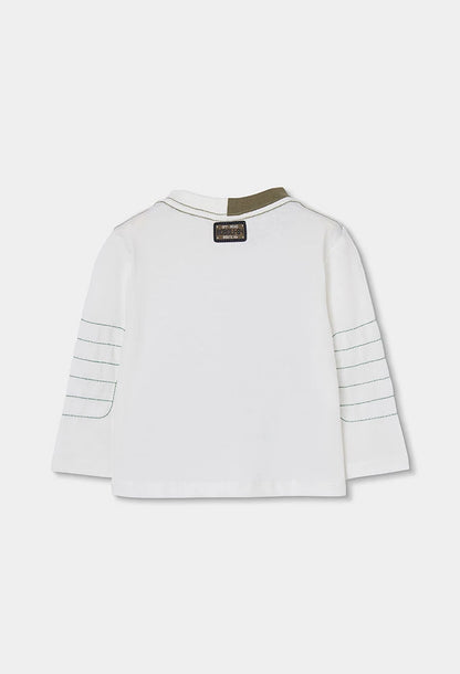 Maglietta in maglia bambino bianca con stampa scimmie snowboard – BOBOLI