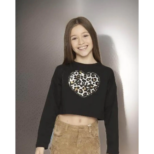 Maglietta nera cropped per bambina da 8anni a 16anni Y-Clu YFJF24t173 - OOPS by BabyBimbo 0-16