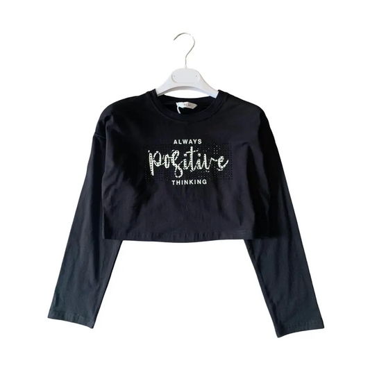 Maglietta nera cropped per bambina da 8anni a 16anni Y-Clu YFJF24T182 - OOPS by BabyBimbo 0-16