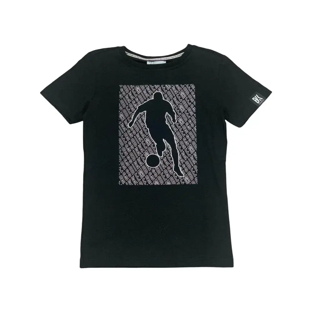 Maglietta nera manica corta Bikkembergs con stampa silhouette giocatore di calcio sul davanti