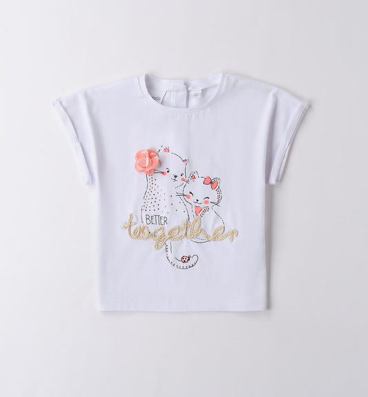 T-SHIRT BIANCA CON GATTI E BRILLANTINI