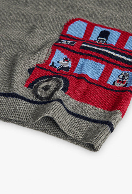 Maglione bambino stampa autobus con un design vivace e colori accattivanti per piccoli avventurieri