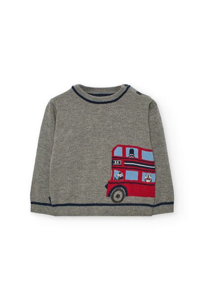 Boboli Maglione Bambino Stampa Autobus Grigio