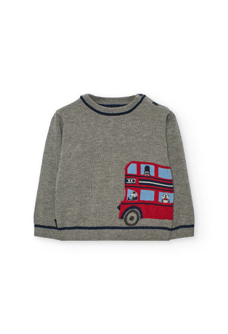 Boboli Maglione Bambino Stampa Autobus Grigio