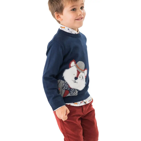 Maglione in tricot con stampa e in blu navy per Bambino da 18mesi a 8anni Boboli 719007 - OOPS by BabyBimbo 0-16