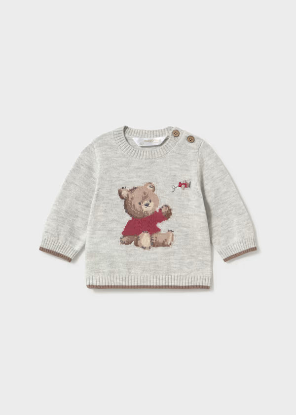 Maglione Jacquard Neonato Grigio con Orsetto – Girocollo