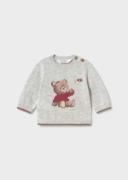 Maglione Jacquard Neonato Grigio con Orsetto – Girocollo