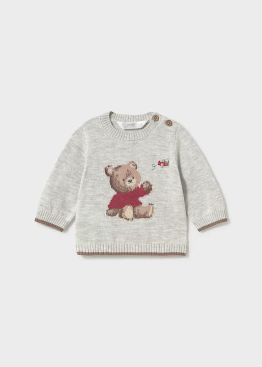 Maglione Jacquard Neonato Grigio con Orsetto – Girocollo