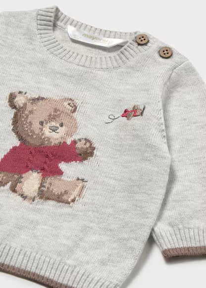 Maglione Jacquard Neonato Grigio con Orsetto – Girocollo
