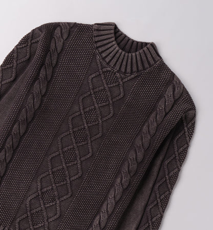 Maglione moda ragazzi inverno in grigio con motivo a trecce e colletto alto