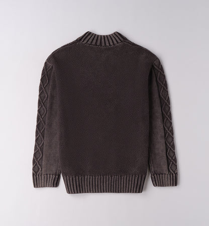 Maglione moda ragazzi inverno Sarabanda grigio con design a coste e maniche lavorate