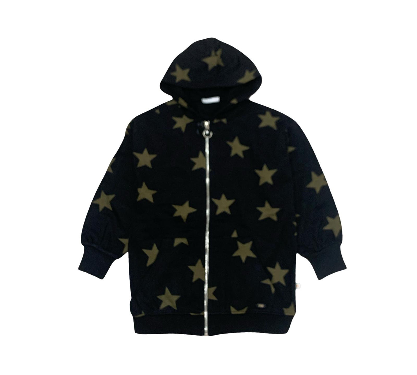 Maxifelpa oversize bambino stelle nera con cappuccio e zip, ideale per stili casual