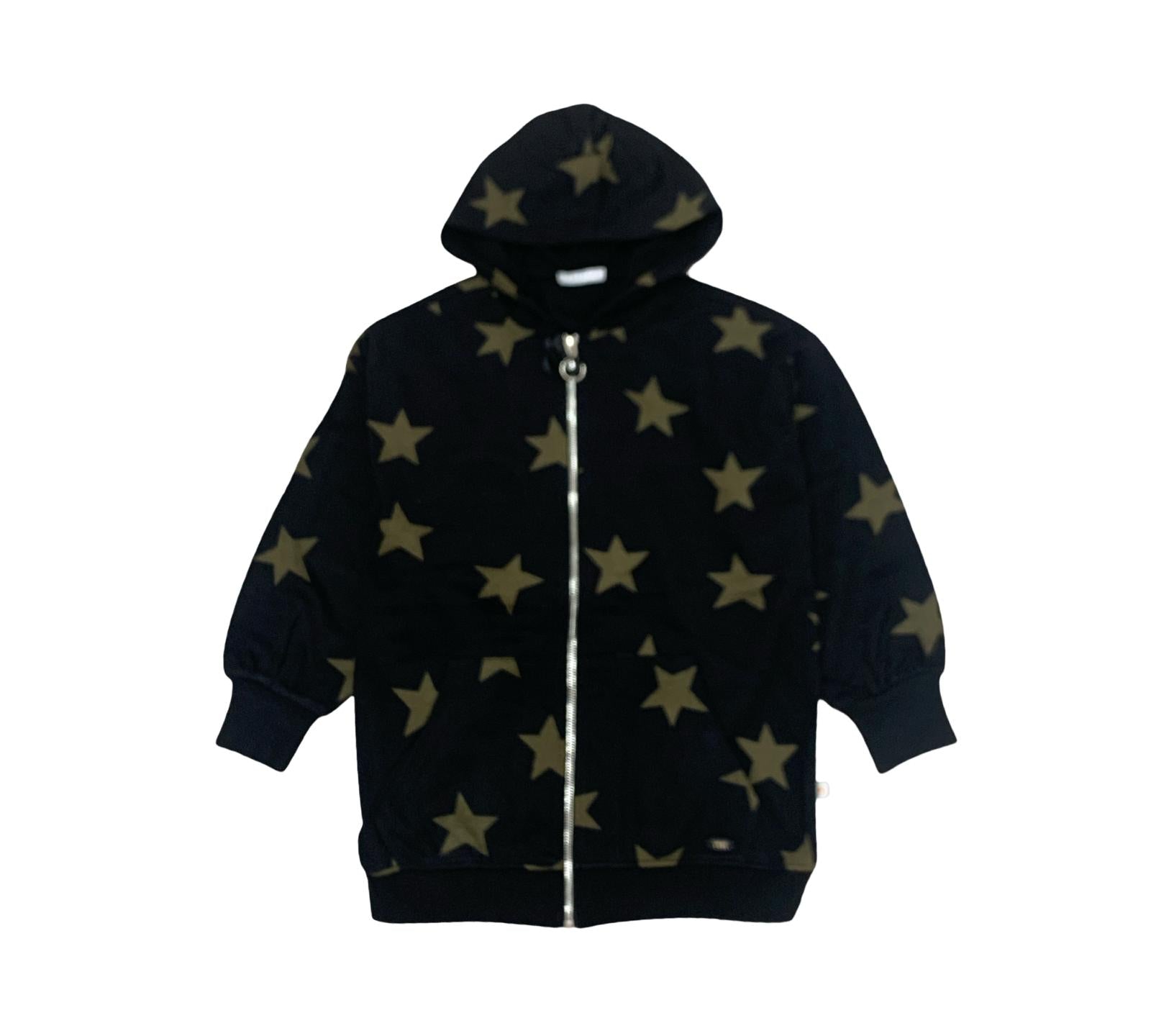 Maxifelpa oversize bambino stelle nera con cappuccio e zip, ideale per stili casual