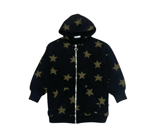 Maxifelpa oversize bambino stelle nera con cappuccio e zip, ideale per stili casual
