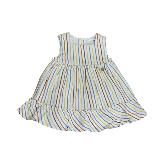 Abito estivo righe colorate Mayoral senza maniche con gonna arricciata per bambina