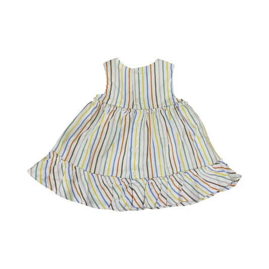 Abito estivo righe colorate Mayoral per bambina con balza e motivo a strisce multicolori