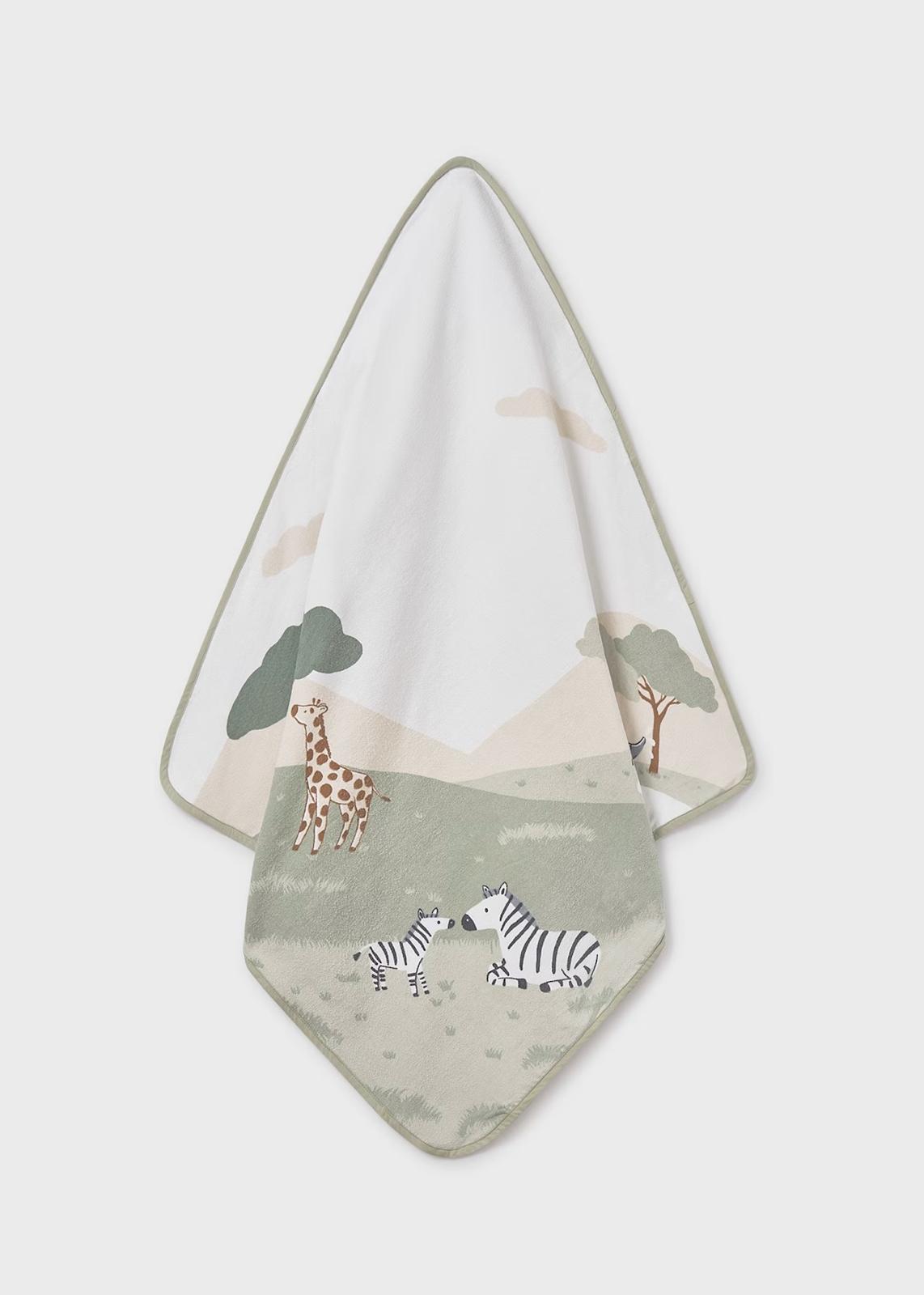 Accappatoio Neonato unisex con design di animali in colori pastello e bordi a contrasto