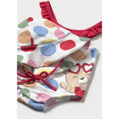 Costume bimba mare 0-18 mesi Mayoral con pois colorati e stampa orsetto per la spiaggia