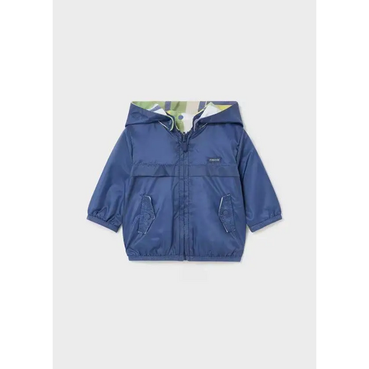 giubbotto reversibile bimbo Mayoral blu con cappuccio zip tasche elastiche polsini e interno mimetico verde