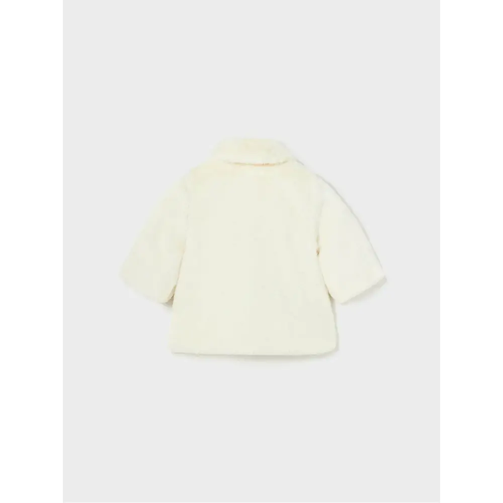 Giubbotto pellicciotto neonata Mayoral in ecopelliccia crema vista retro maniche lunghe elegante per occasioni