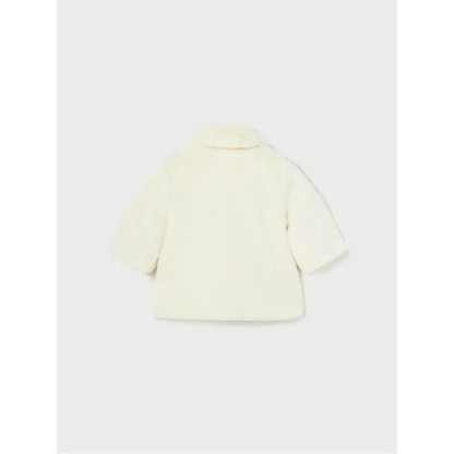 Giubbotto pellicciotto neonata Mayoral in ecopelliccia crema vista retro maniche lunghe elegante per occasioni