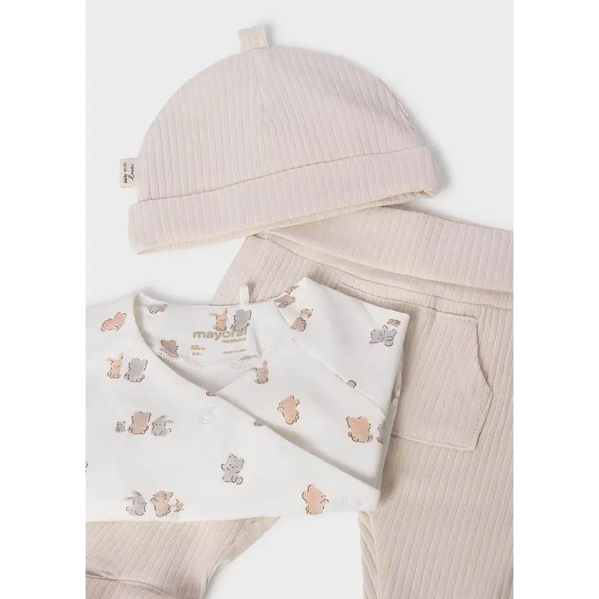 Completo neonato Mayoral con cappellino e body stampato set regalo neonato Mayoral