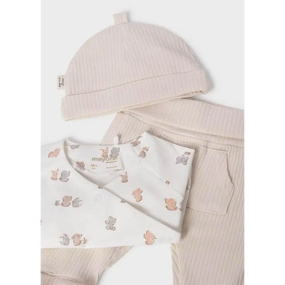 Completo neonato Mayoral con cappellino e body stampato set regalo neonato Mayoral