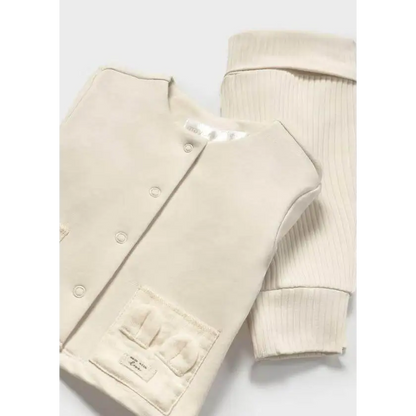 Completo tuta neonato 3 pezzi Mayoral color crema con giacca e pantaloni in cotone morbido