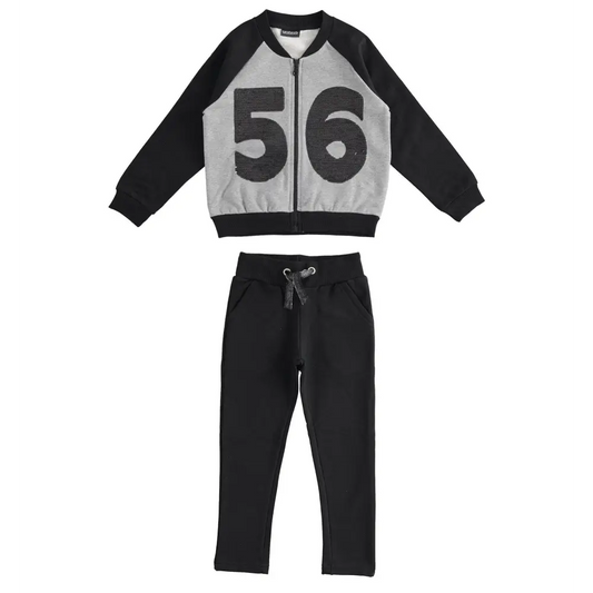 Sarabanda completo tuta ragazza 16 anni giacca zip grigio con numero 56 e pantaloni neri con coulisse