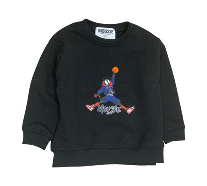 felpa nera bambino Mousse con grafica giocatore di basket colorata e logo sul collo