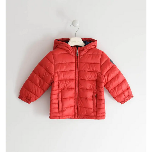 Sarabanda piumino bambino leggero con cappuccio rosso trapuntato con zip frontale e tasche