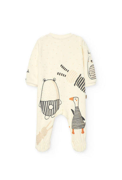 Pagliaccetto neonato in maglia bianca con animali Boboli con maniche lunghe e stampa di orso e anatra