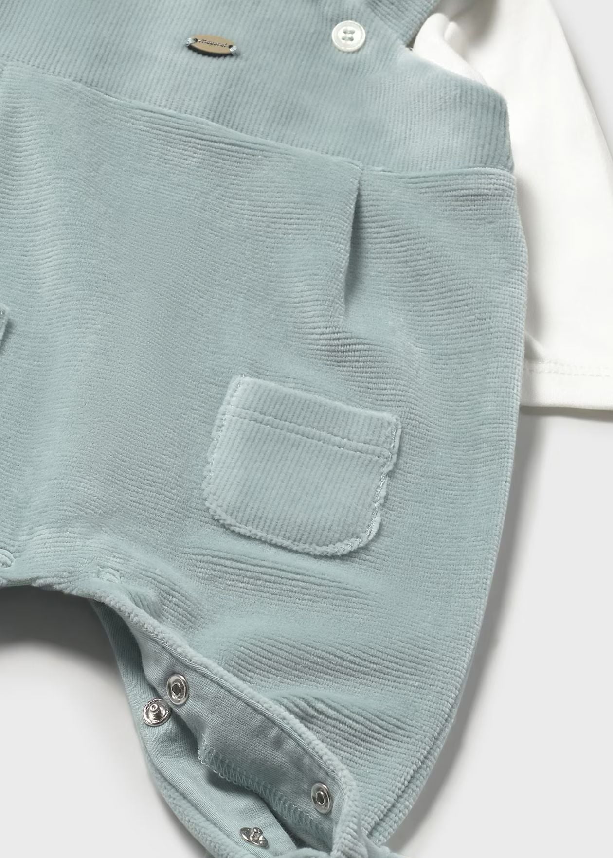 Pagliaccetto velluto a costine neonato in blu con tasche e bottoni per comfort