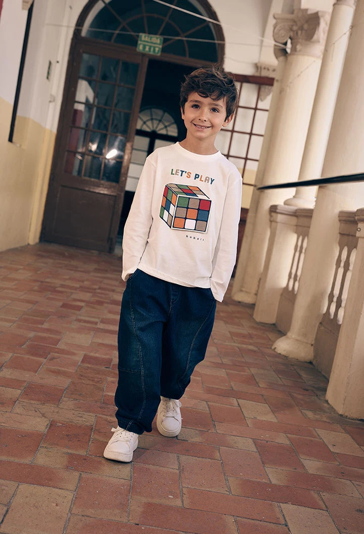 Pantalone denim bambino blu con cordoncino – BOBOLI