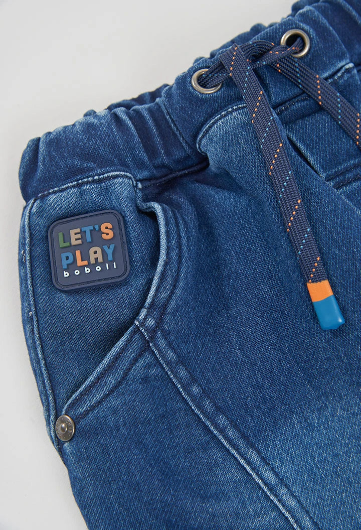 Pantalone denim bambino blu con cordoncino – BOBOLI