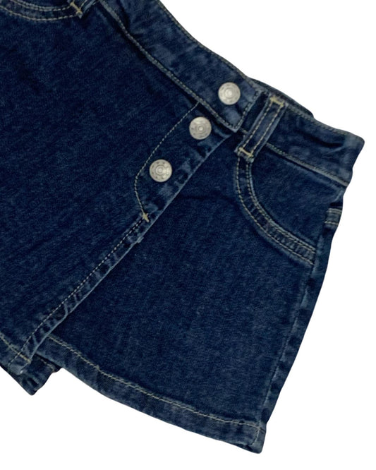 Pantaloncini gonna bambina autunno in jeans blu con bottoni e tasche, perfetti per la stagione autunnale