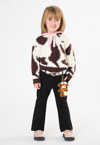 Pantalone Bambina TOBETOO Nero Modello Zampa Stretch con Cintura Animalier