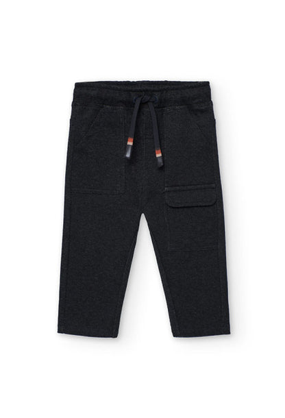 Pantalone in flanella Boboli con tascone bimbo, colore nero con elastico in vita e tasche pratiche
