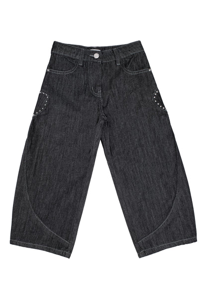 Jeans Bambina TOBETOO Barrel Lavaggio Scuro con Applicazioni Laterali – Streetwear