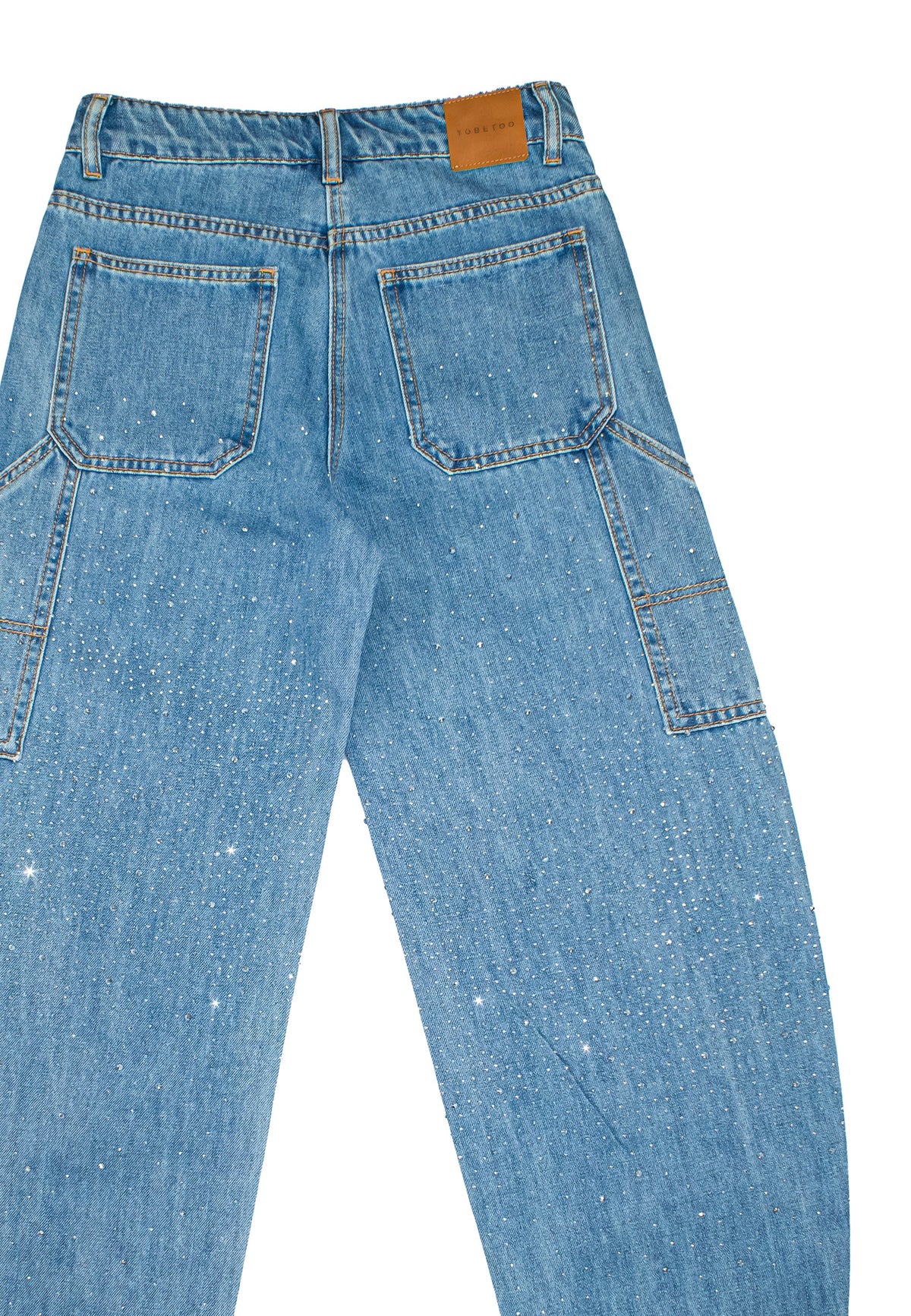 Jeans Ragazza TOBETOO Baggy Lavaggio Chiaro con Strass e Vita Regolabile
