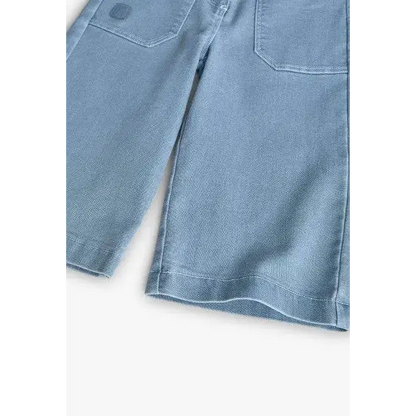 Pantalone largo bambina effetto jeans Boboli in tessuto azzurro con tasche sul retro