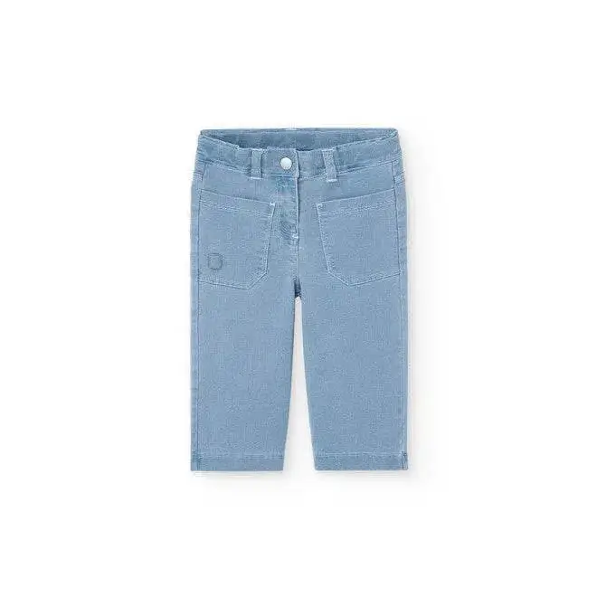 Pantalone largo bambina effetto jeans Boboli in tessuto azzurro con tasche frontali