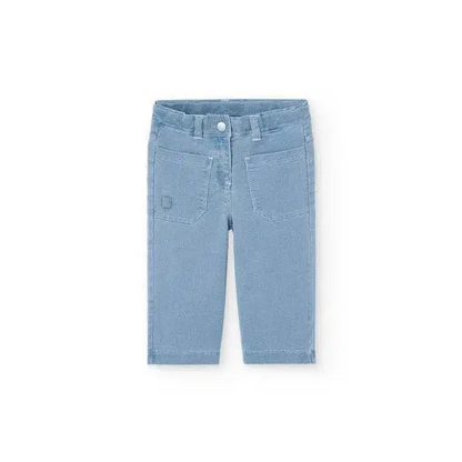 Pantalone largo bambina effetto jeans Boboli in tessuto azzurro con tasche frontali