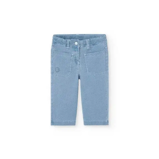 Pantalone largo bambina effetto jeans Boboli in tessuto azzurro con tasche frontali