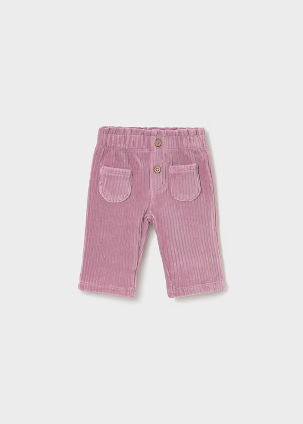 Completo 3 Pezzi Neonata con Cardigan Multicolore e Pantaloni in Velluto Viola