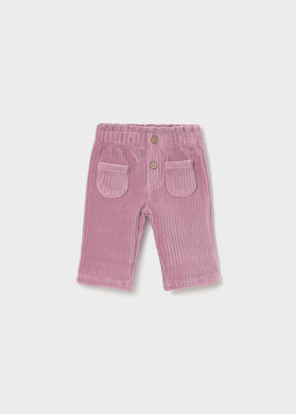 Completo 3 Pezzi Neonata con Cardigan Multicolore e Pantaloni in Velluto Viola